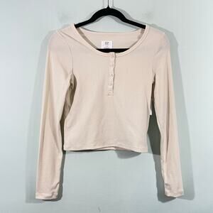 Gap Teen Cream Ribbed Long Sleeve Henley Top Size 14-16 NWT